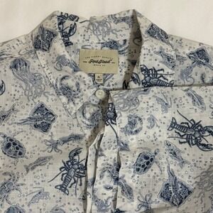 RedHead Mens XL Nautical Sea Life Lobster Crab Prnt Button Down Shirt Blue White
